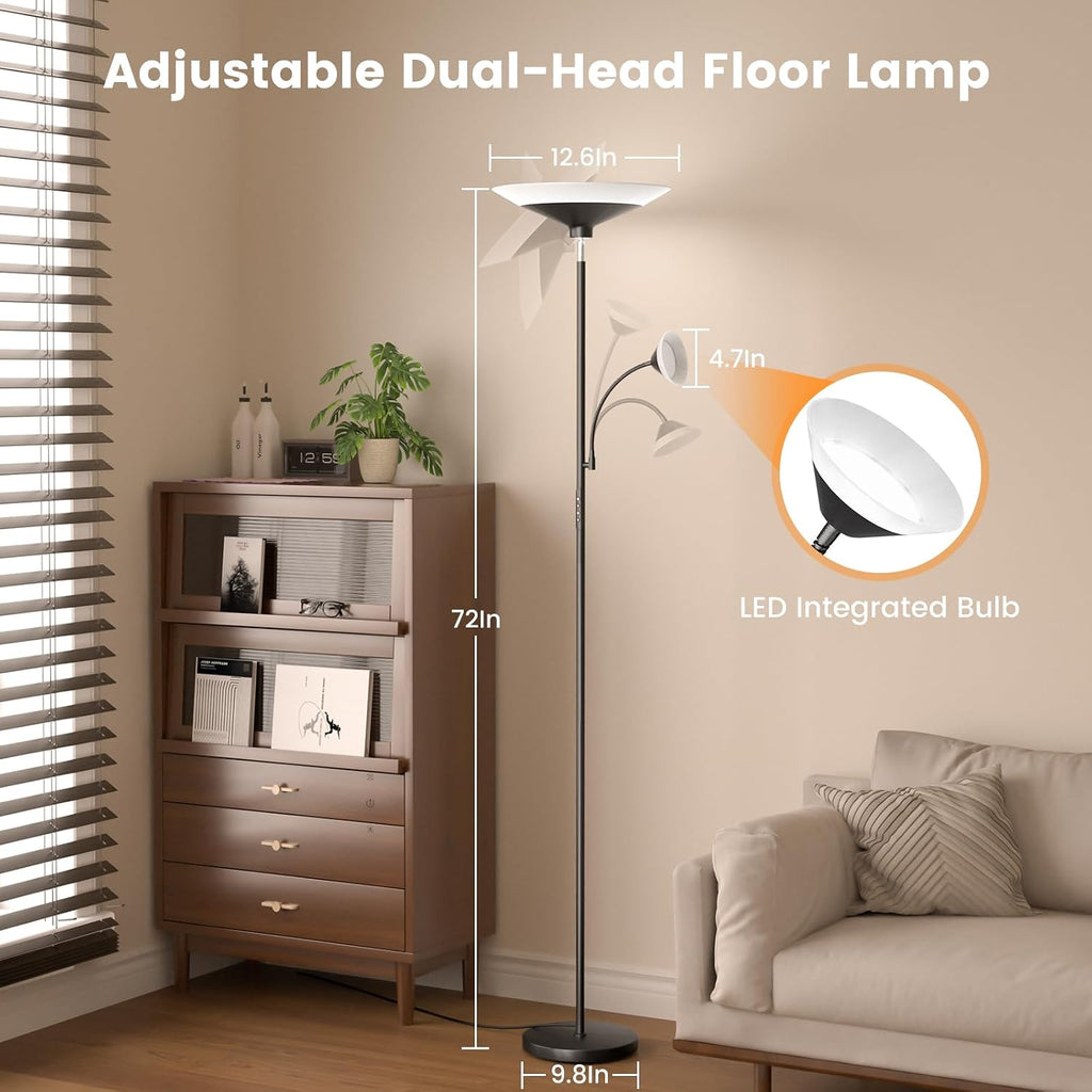 SIBRILLE RGB Torchiere Floor Lamp - 2 Way Dimmable LED Standing Lamp with Remote&Button Control, 34W Rotatable Floor Reading Light, 72''…