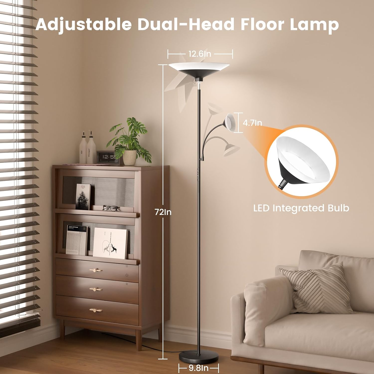 SIBRILLE RGB Torchiere Floor Lamp - 2 Way Dimmable LED Standing Lamp with Remote&Button Control, 34W Rotatable Floor Reading Light, 72''…