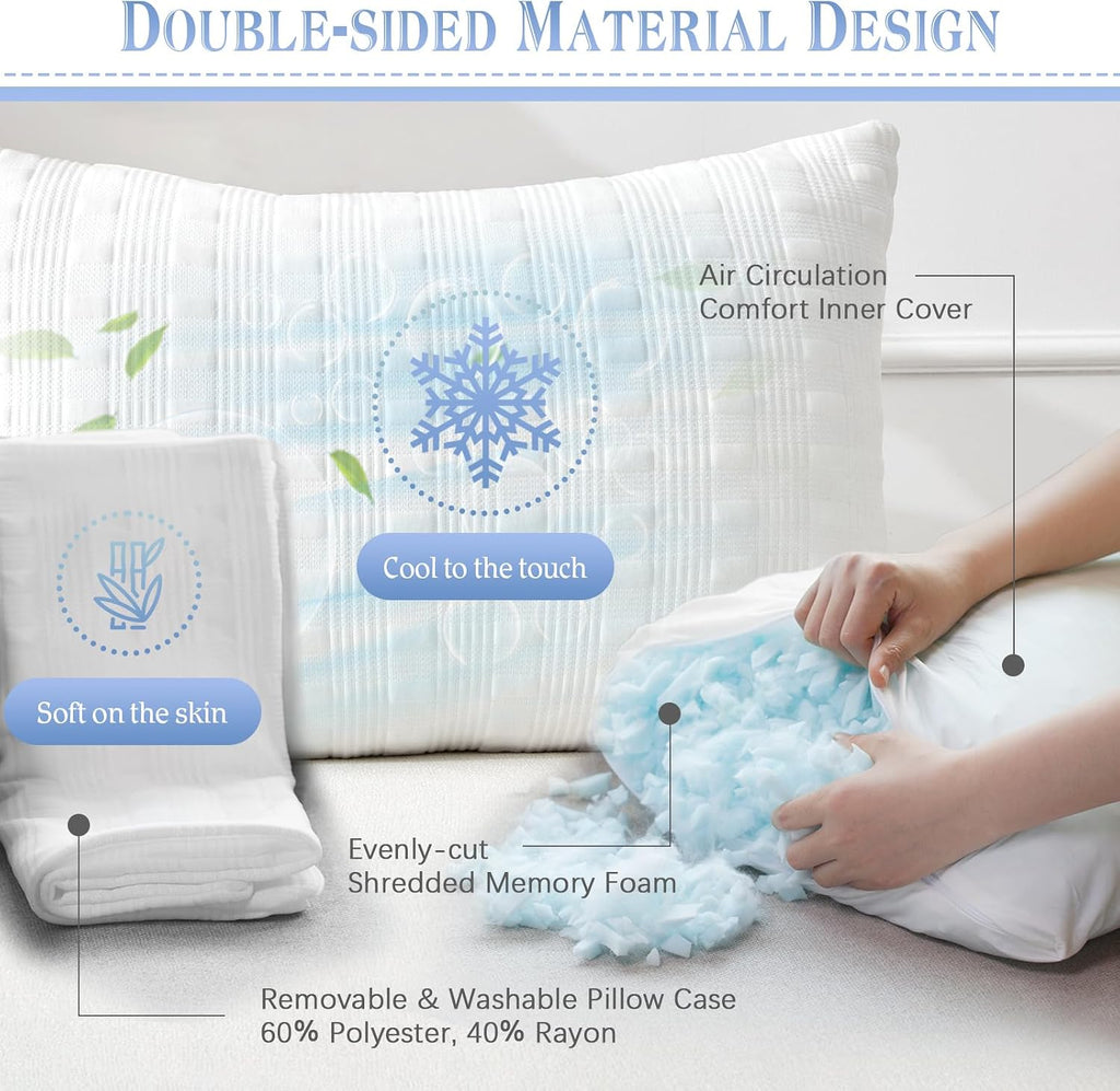 Meoflaw Cooling Pillows for Sleeping Standard Size Set of 2, Shredded Memory Foam Bed Pillow, Adjustable Loft Standard Pillow for Side &…