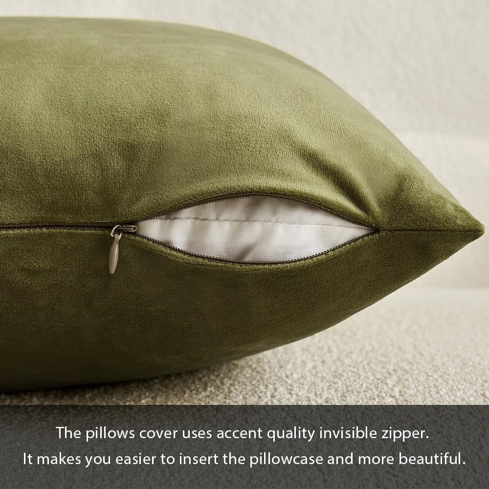Miulee 24x24 Inch Euro Sham Velvet Pillow Covers, Set of 2 Large Square Decorative Pillows -Olive Green Super Soft for King Bed, Sofa, Couc…