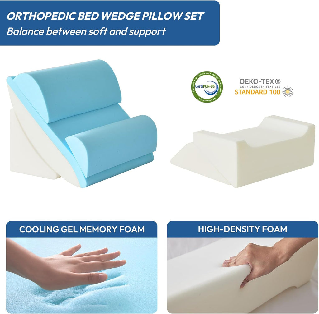 Ahpmeoa 6PCS Wedge Pillow Set for After Surgery, Bed Wedge Pillow Post Surgery, Bed Pillows for Sitting Up, Sleeping, Acid Relux, Memory Fo…