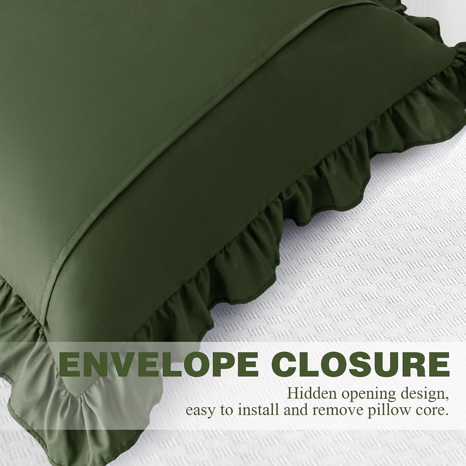 KKJIAF Ruffle Pillow Cases 20x20 Inches, Olive Green Square Ruffled Pillow Covers Set of 2, Microfiber Wrinkle Resistant Pillow Shams…