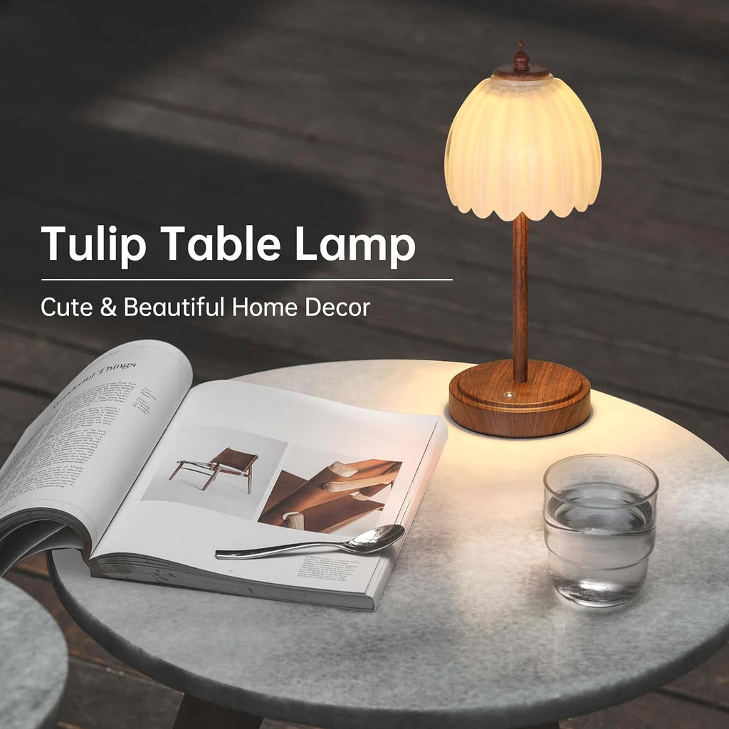 Shenmoyl Tulip Table Lamp with 5200mAh Battery & Touch Control, Small Cordless Table Lamp with 3 Colors, Rechargeable Battery Operated…