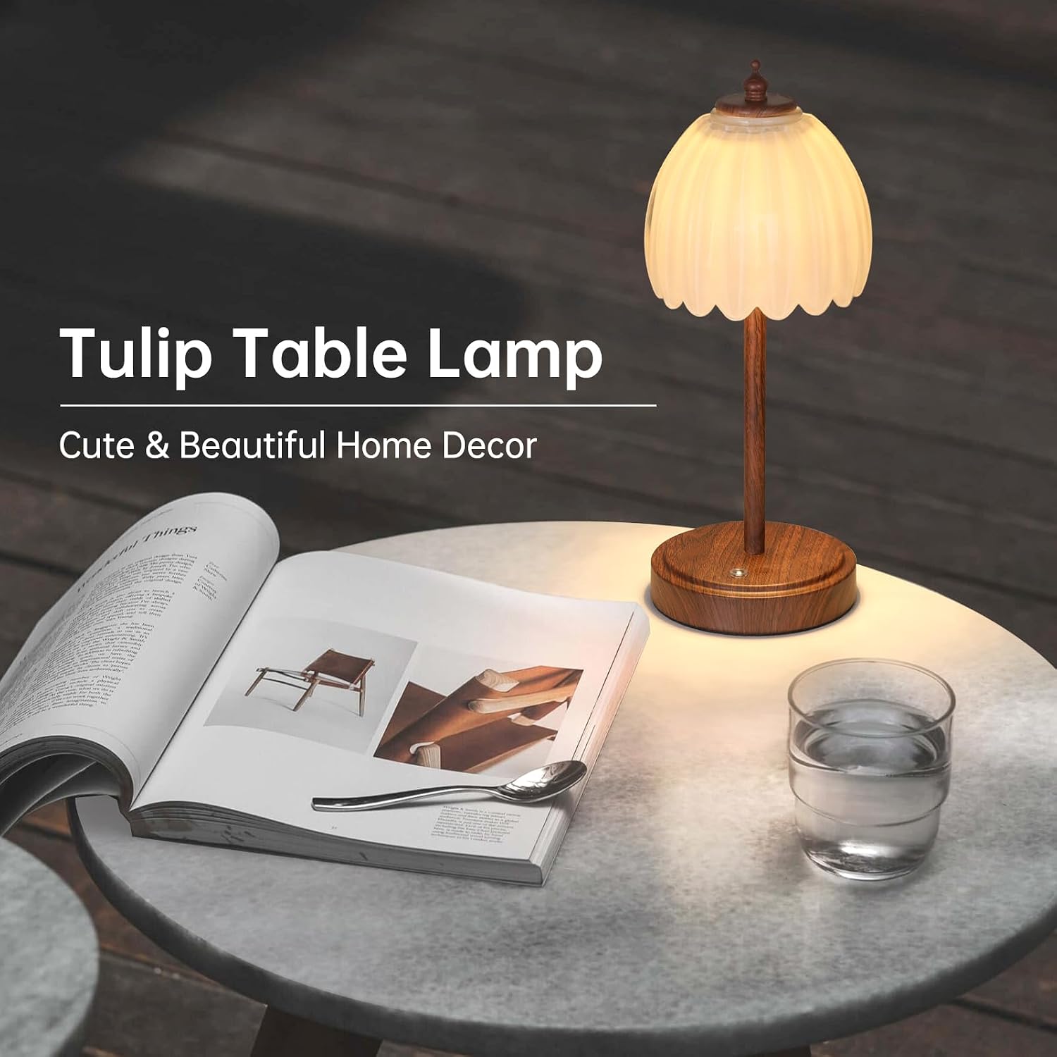 Shenmoyl Tulip Table Lamp with 5200mAh Battery & Touch Control, Small Cordless Table Lamp with 3 Colors, Rechargeable Battery Operated…