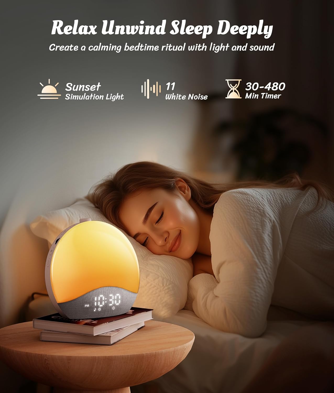 ecozy Sunrise Alarm Clock, White Noise Sound Machine, Alarm Clock for Bedrooms, 26 Soothing Sounds, 17 Night Lights, Bluetooth Speaker…
