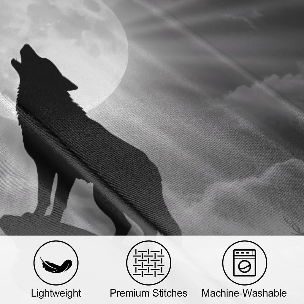 Satin Pillowcase for Hair and Skin, Standard Size Forest Howling Wolf Moon Decorative Pillow Sham with Envelope Closure Pillow Cover for…