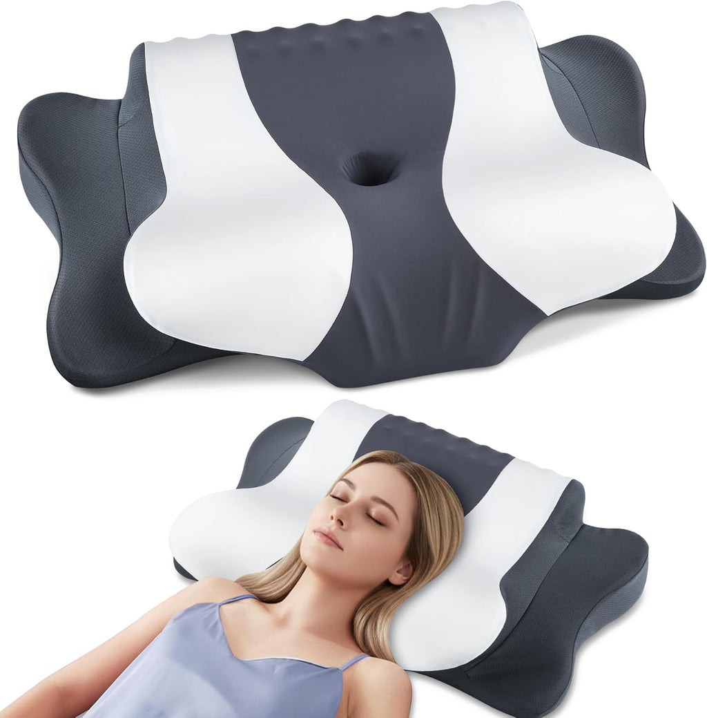 Donama Cervical Neck Pillow for, Cervical Pillow with Memory Foam Ergonomic Pillows with Dual Heights for Back, Stomach and Side Sleepers Ki…