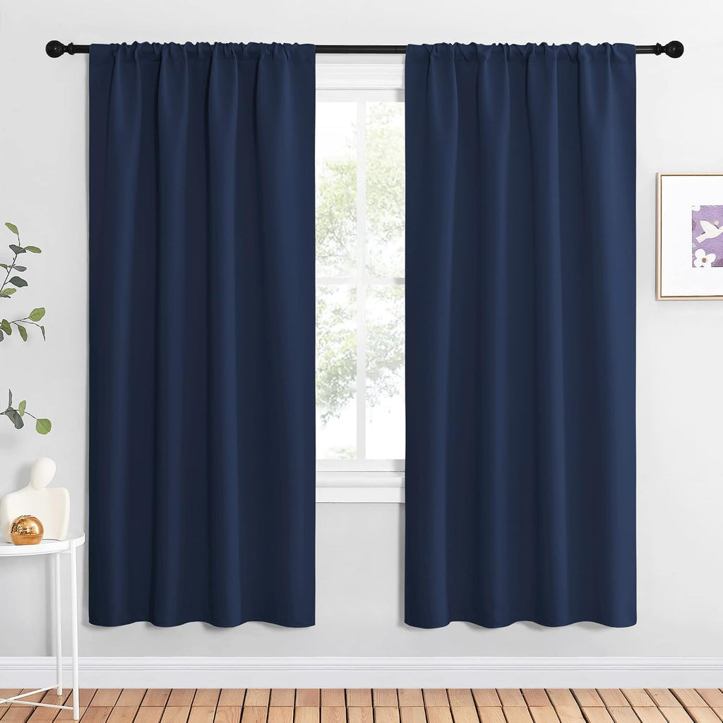 NICETOWN Navy Blue Blackout Curtains for Living Room - Triple Weave Home Decoration Thermal Insulated Solid Rod Pocket Blackout Drapes…