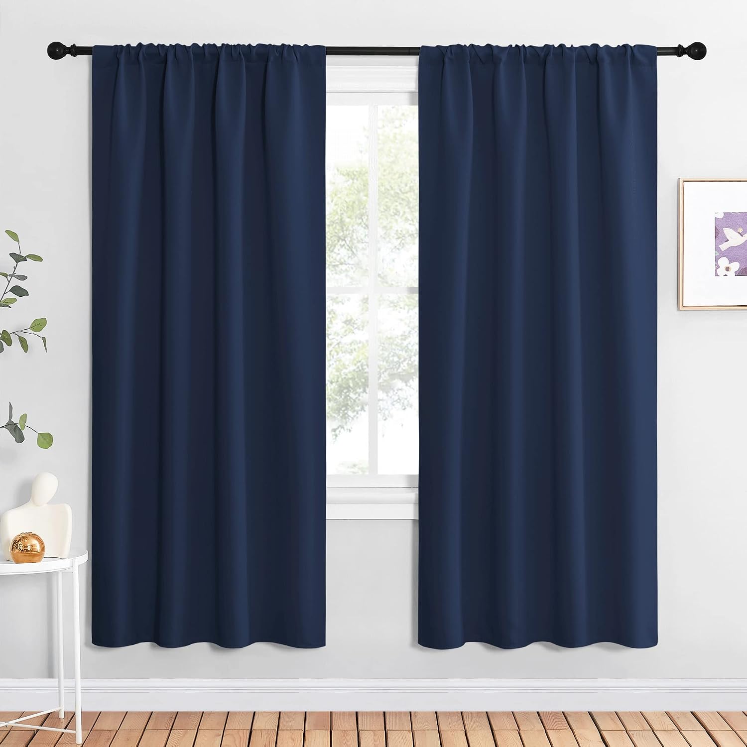 NICETOWN Navy Blue Blackout Curtains for Living Room - Triple Weave Home Decoration Thermal Insulated Solid Rod Pocket Blackout Drapes…