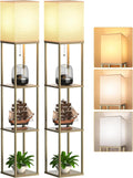 PARTPHONER Floor Lamp with Shelves for Living Room Natural Wood 2 Pack, Shelf Floor Lamp with 3 CCT LED Bulb, Corner Display Standing…