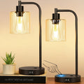 Set of 2 Industrial Touch Control Table Lamps with 2 USB Ports and AC Outlet - 3-Way Dimmable Black Bedside Lamp Nightstand Desk Lamps…
