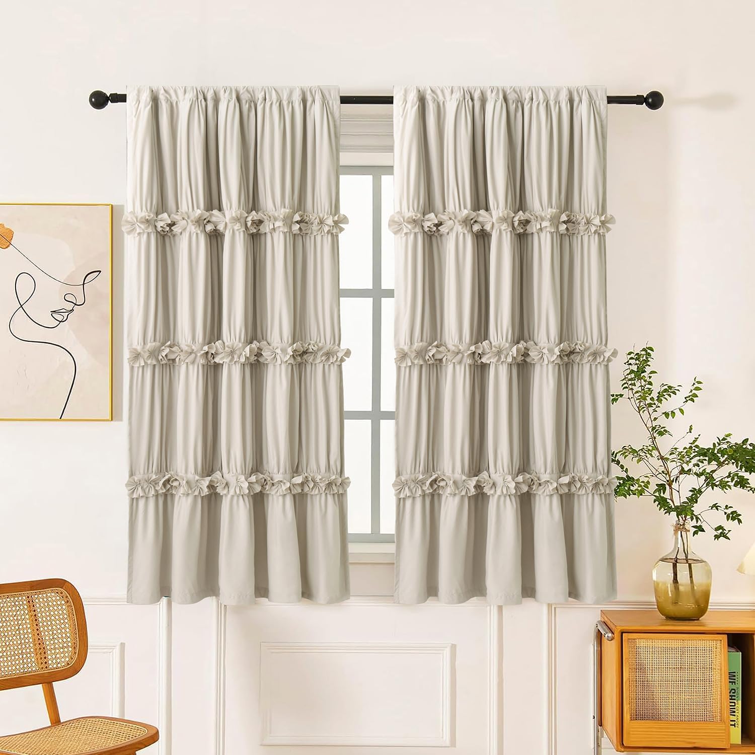 Homechoice Decor Thermal Insulated Blackout Window Curtains, 42" W x 63" L (Pair), Boho Ruched Window Treatments with 3 Rows of Butterfly…