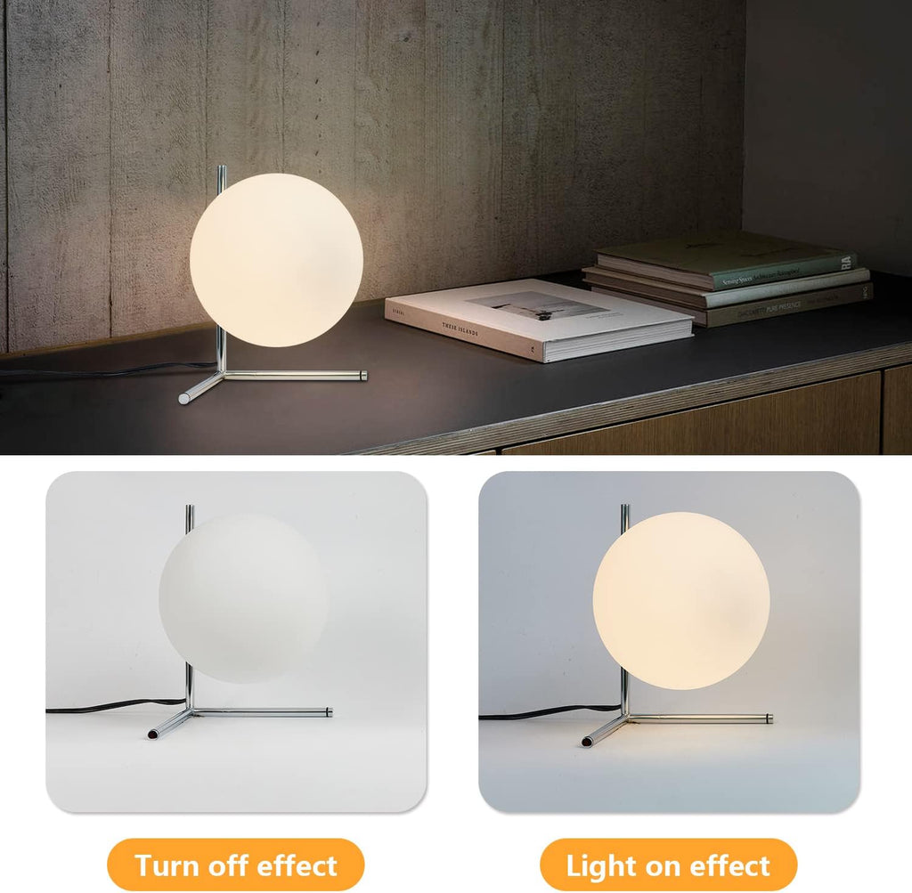 BOKT Modern Globe Table Lamp Chrome Simple Desk Lamp Bedside Nightstand Small Lamp Nordic Creative Design White Glass Ball Reading Lights…