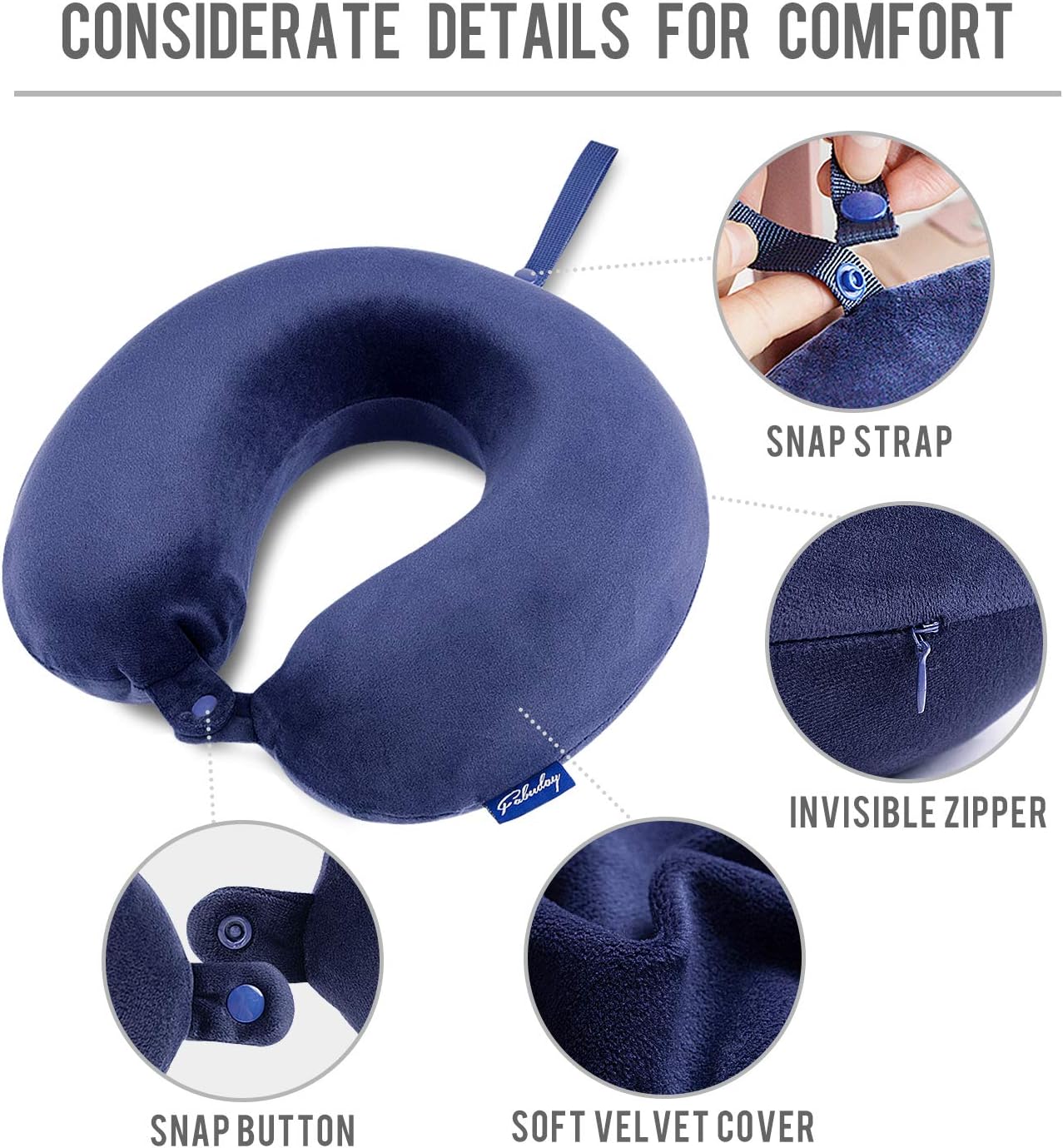 Fabuday Travel Pillow Memory Foam - Head Neck Support Airplane Pillow for Traveling, Car, Home, Office, Travel Neck Flight Pillow with Atta…