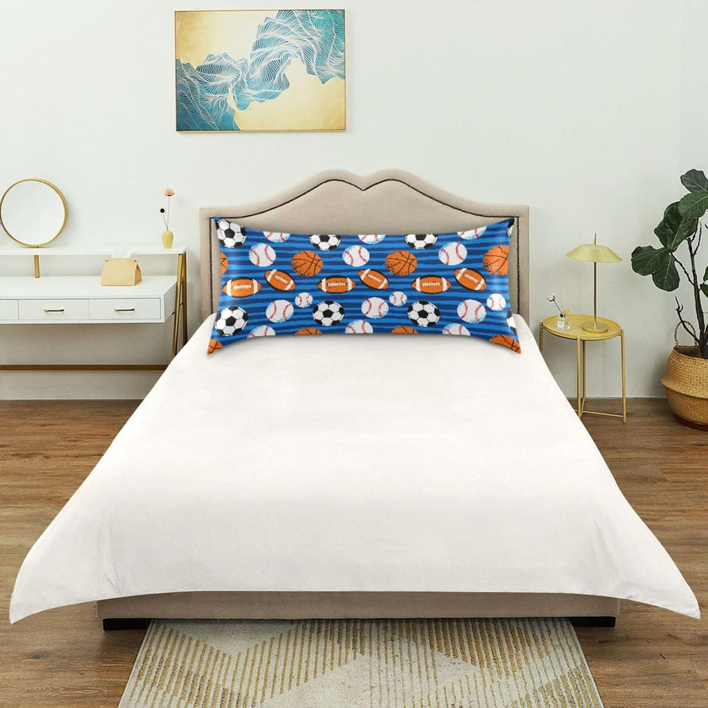 Soccer Balls Blue Pillow Covers Silk Pillowcase for Hair and Skin Breathable Silky Soft Satin Pillowcase Queen Size Pillow Case for Women…
