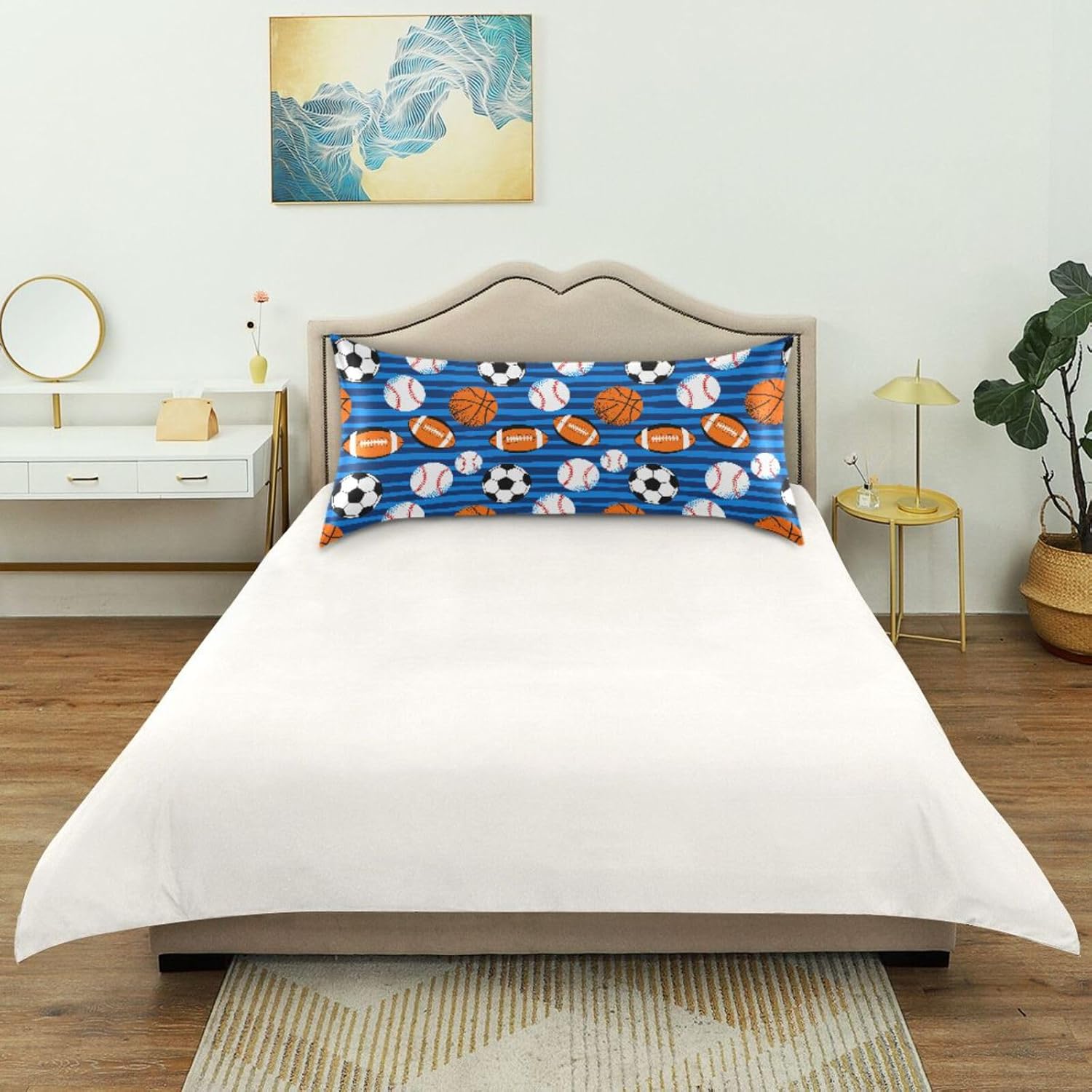 Soccer Balls Blue Pillow Covers Silk Pillowcase for Hair and Skin Breathable Silky Soft Satin Pillowcase Queen Size Pillow Case for Women…