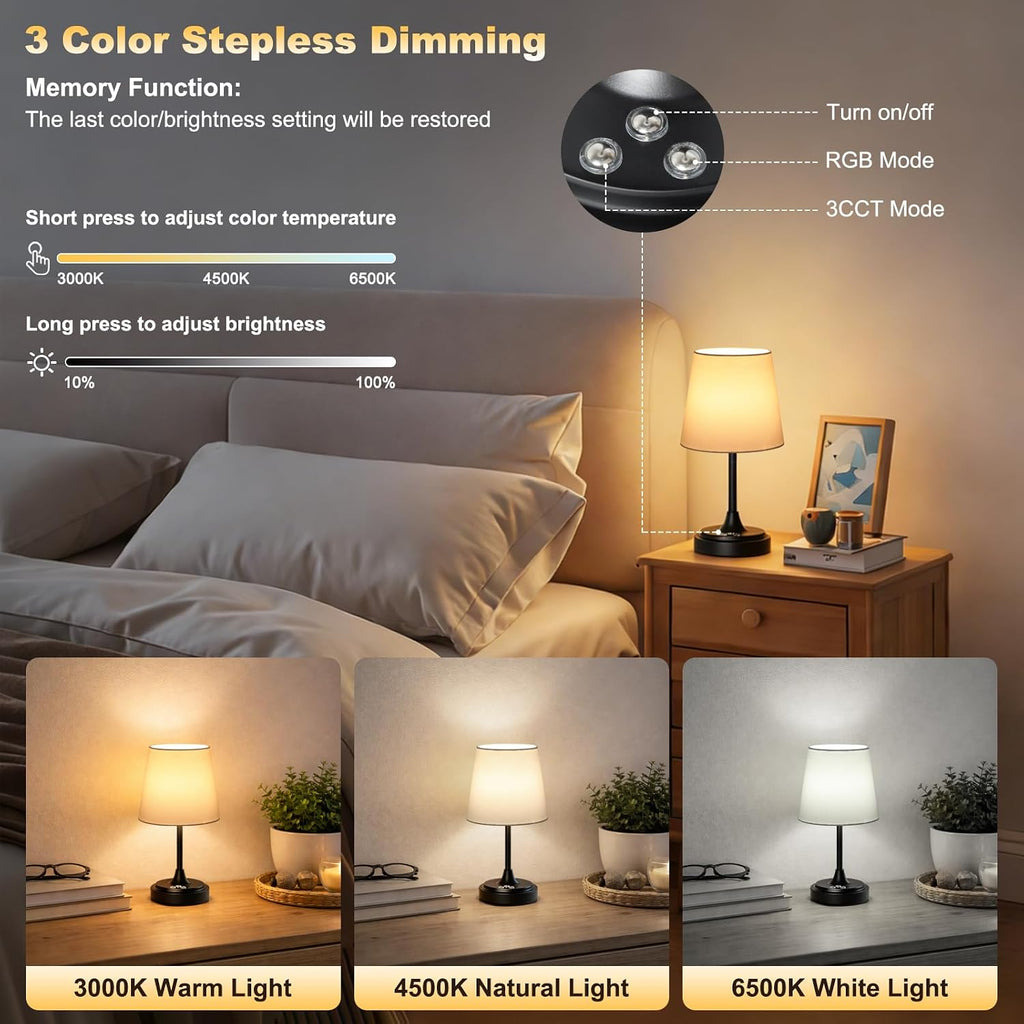 Wowag Small Cordless Table Lamp Rechargeable,5000mAh Battery Operated Desk Lamp,3 Colors & 7 RGB Stepless Dimmable, Touch Ambient Light…