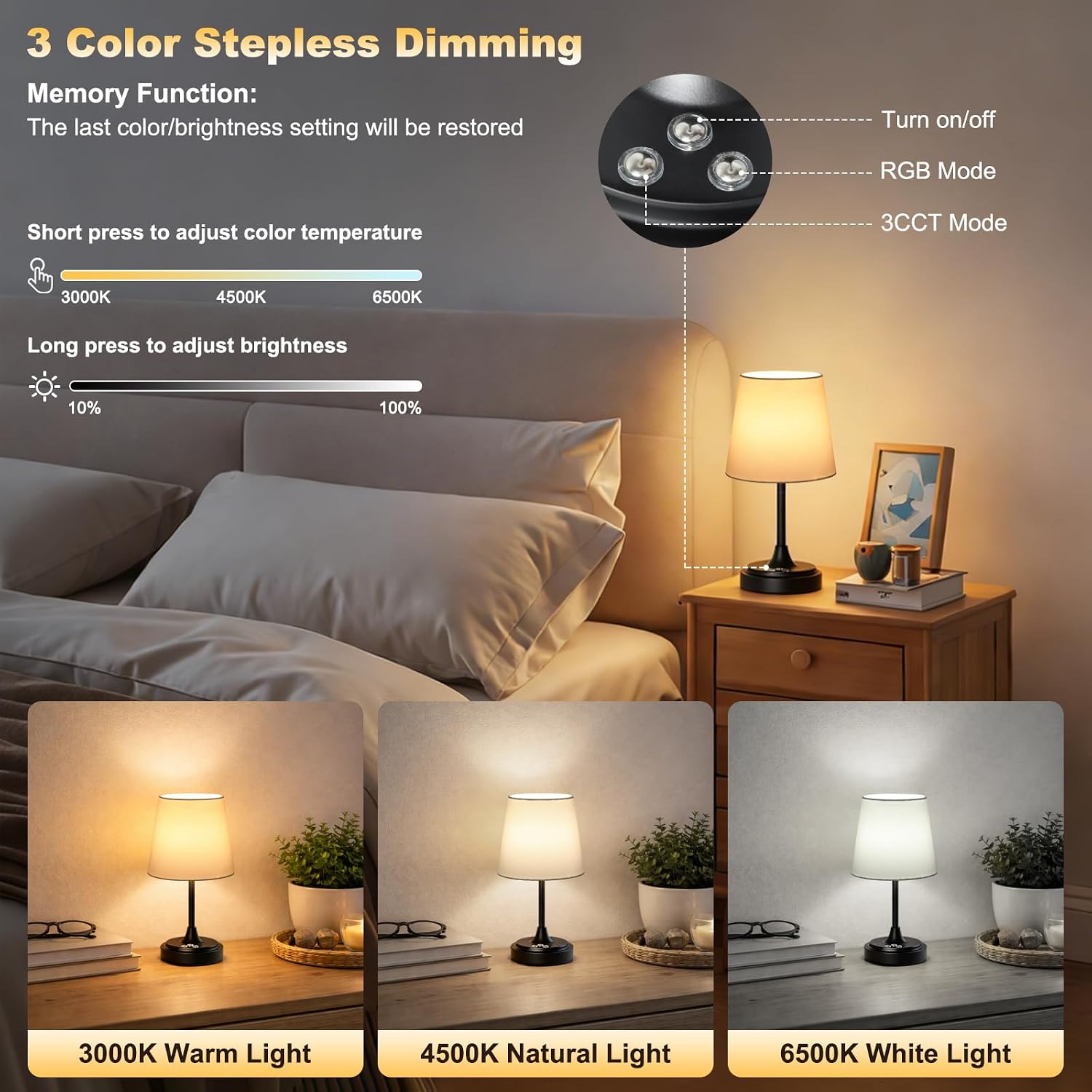 Wowag Small Cordless Table Lamp Rechargeable,5000mAh Battery Operated Desk Lamp,3 Colors & 7 RGB Stepless Dimmable, Touch Ambient Light…