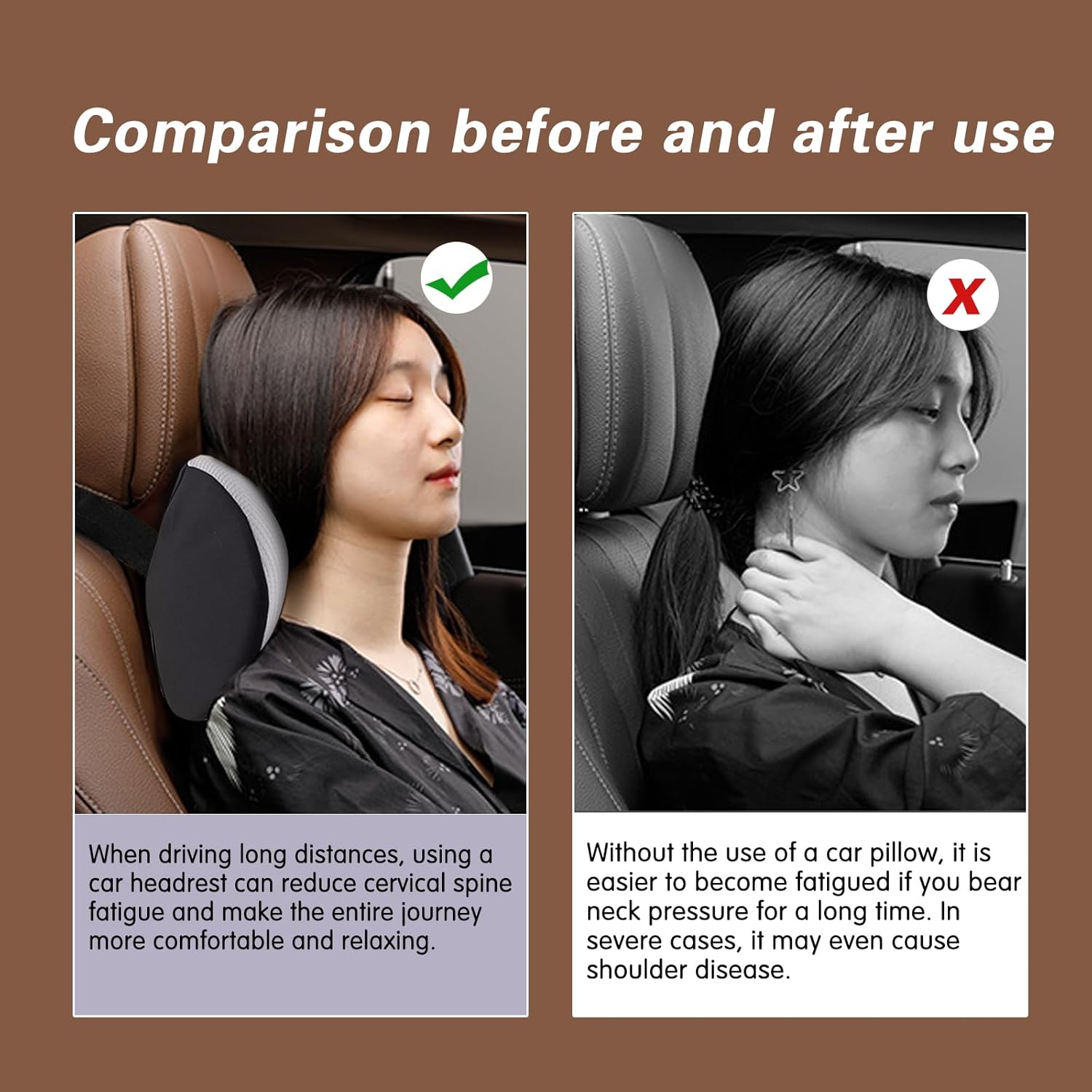 SPRFUFLY Cozy Car Headrest Pillow, Car Pillow for Driving with Adjustable Strap, Breathable Removable Cover & Ergonomic Design - Softness…