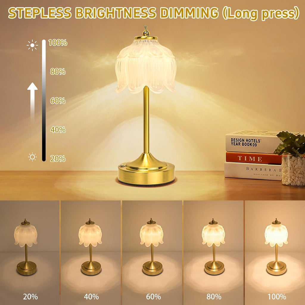 Cordless Lotus Flower Table Lamp, 5200mAh Rechargeable Battery Operated Portable Lamp, 3-Color Dimmable Touch Control Small Desk Lamp for…