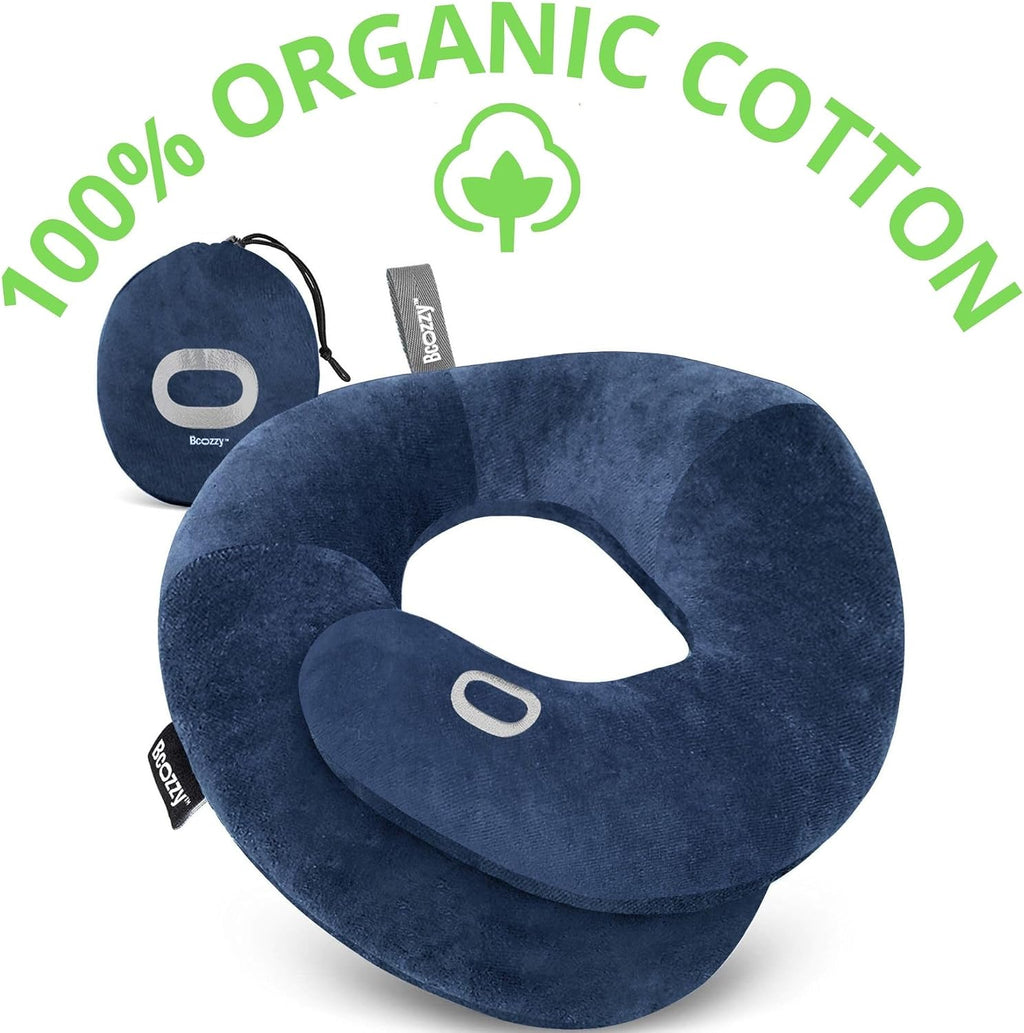 Bcozzy Organic Cotton Double Support Neck Pillow for Travel - 3 Ergonomic Positions for Head, Neck, and Chin Comfort - Ideal for Sleeping U…