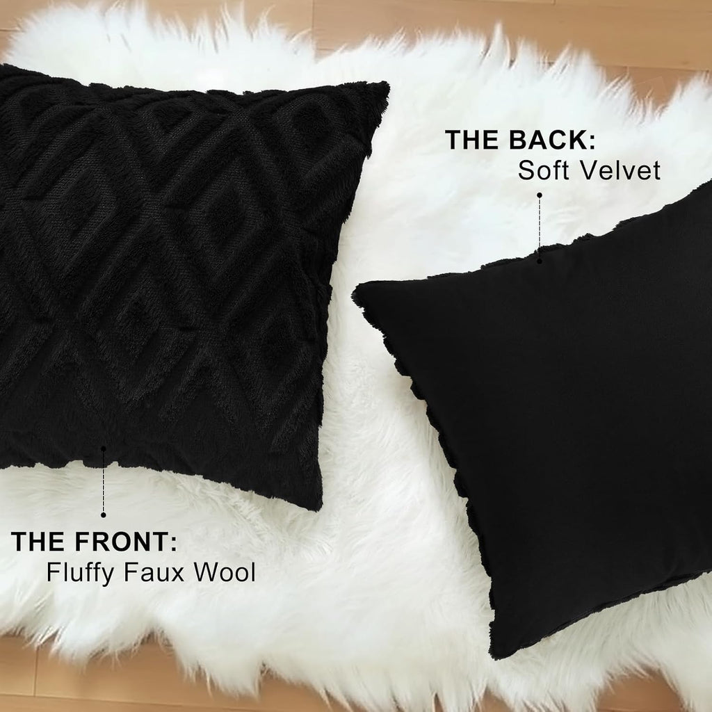 decorUhome Summer Couch Euro Sham Throw Pillow Covers 22x22 Set of 2, Decorative Soft Plush Faux Fur Wool Accent Pillow Covers for Modern F…