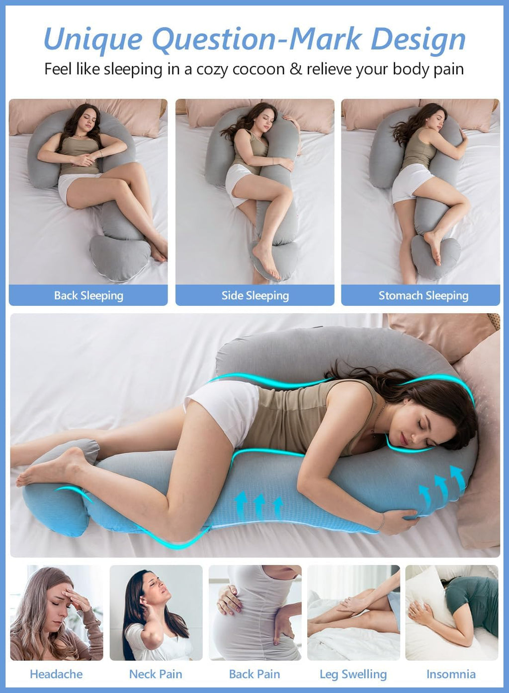Meiz Question Mark Body Pillow for Adults & Couples - Silky Soft Cover, Cooling Full Body Support for Side Sleepers, Back & Pregnancy, with…