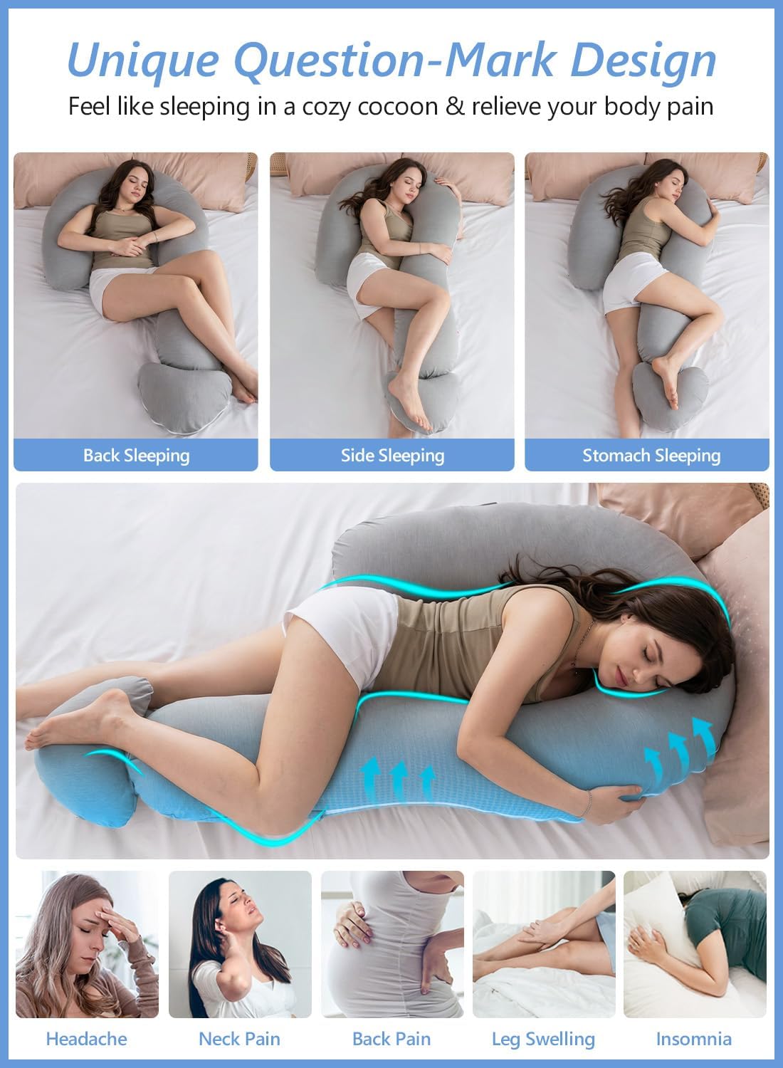 Meiz Question Mark Body Pillow for Adults & Couples - Silky Soft Cover, Cooling Full Body Support for Side Sleepers, Back & Pregnancy, with…