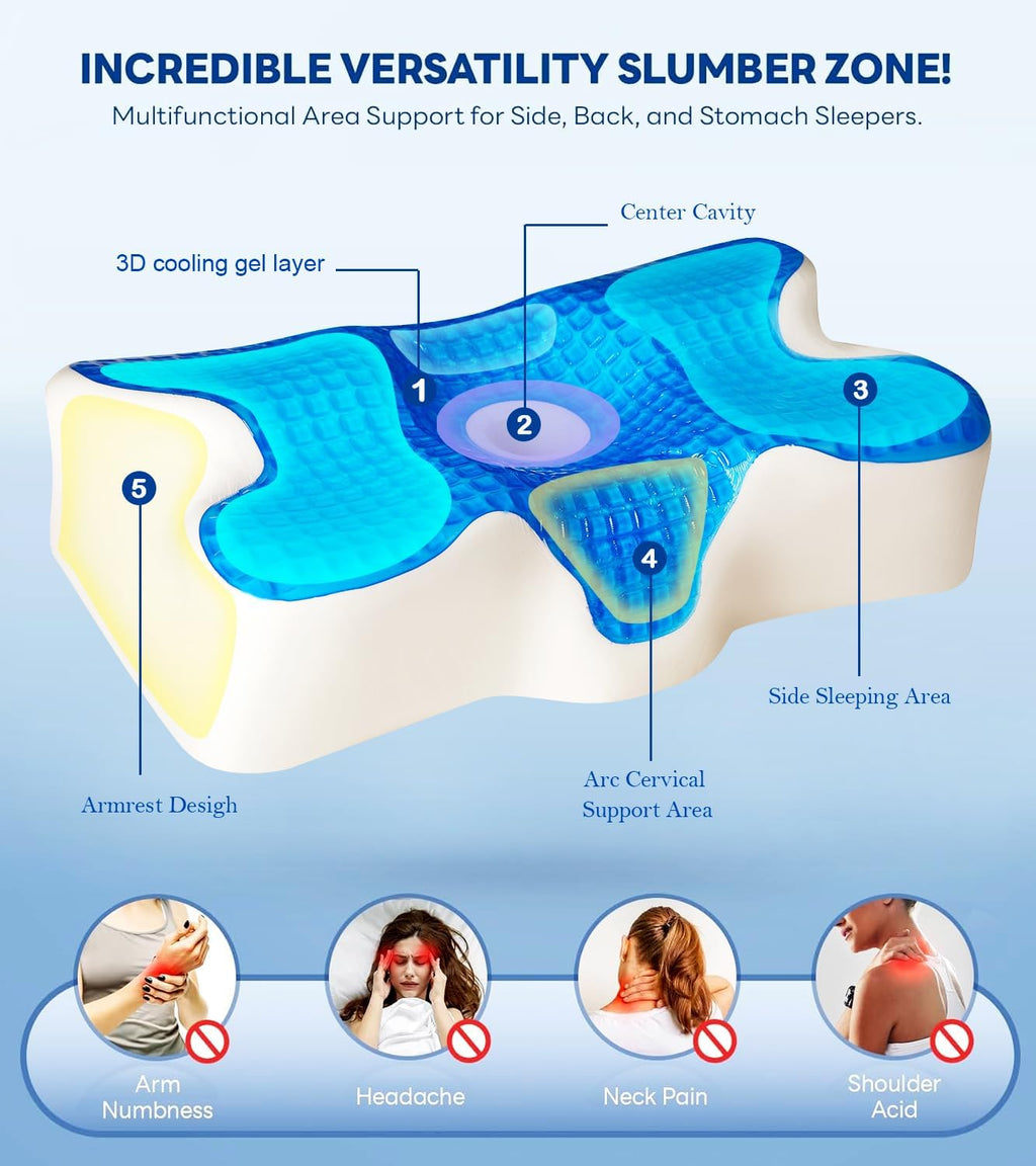 Eucior Cooling Gel Pillow, Cooling Cervical Neck Pillow, Gel Memory Foam Pillow, Odorless Ergonomic Contour Pillows, Orthopedic Bed Pillow for…