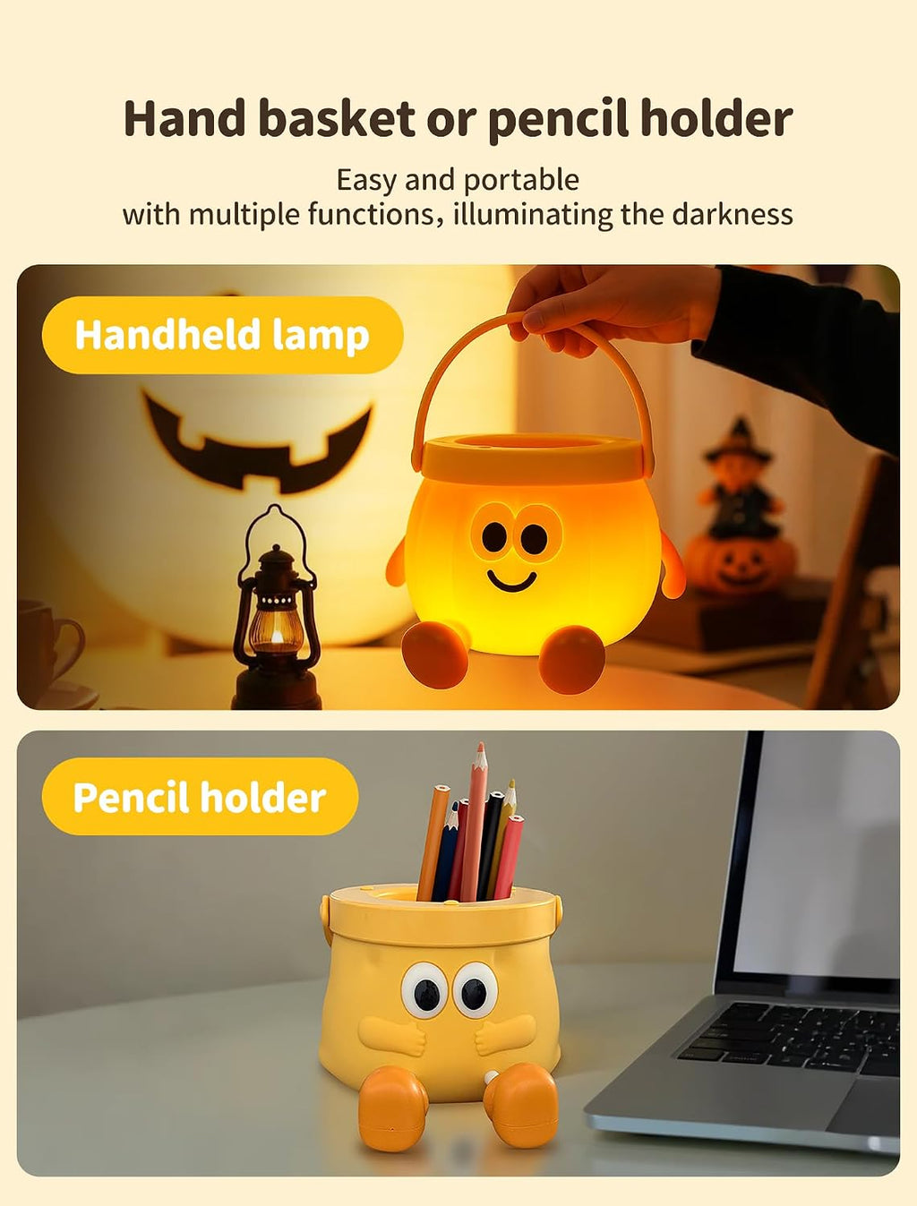 Pumpkin Night Light for Kids, Rechargeable Bedside Lamp, Portable Handheld Lamps, Pumpkin Lantern Lamp for Office, Room Decor, Cute Sleep…