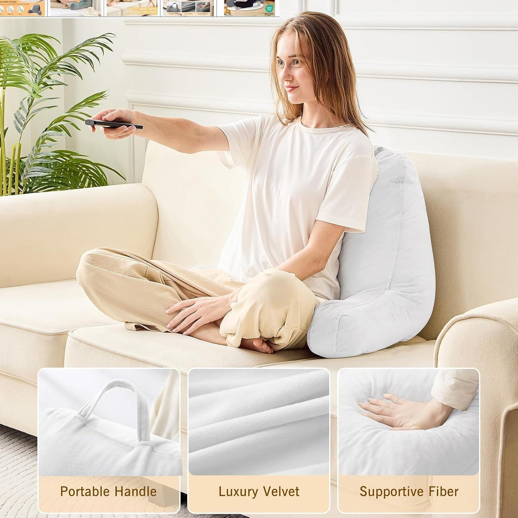 Sasttie Reading Pillow, Velvet Back Pillow for Bed Sitting Up, Adult Back-Rest Support Cushion with Arms for Sit Up on Couch, Sofa, and…
