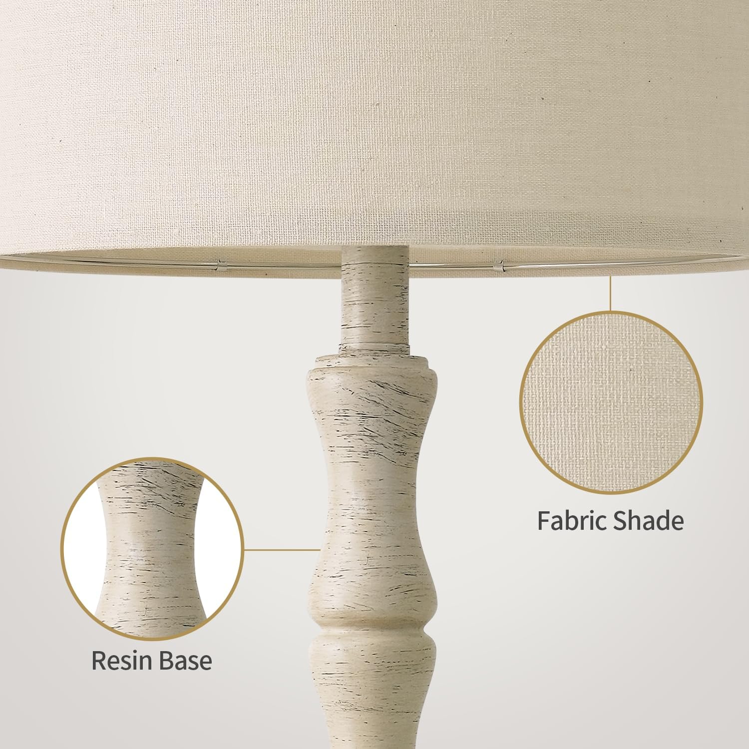 BOBOMOMO 25" Farmhouse Bedside Lamps Set of 2, Vintage Nightstand Lamps with Antique White Resin Base & Linen Shade, Standard Table Lamps…