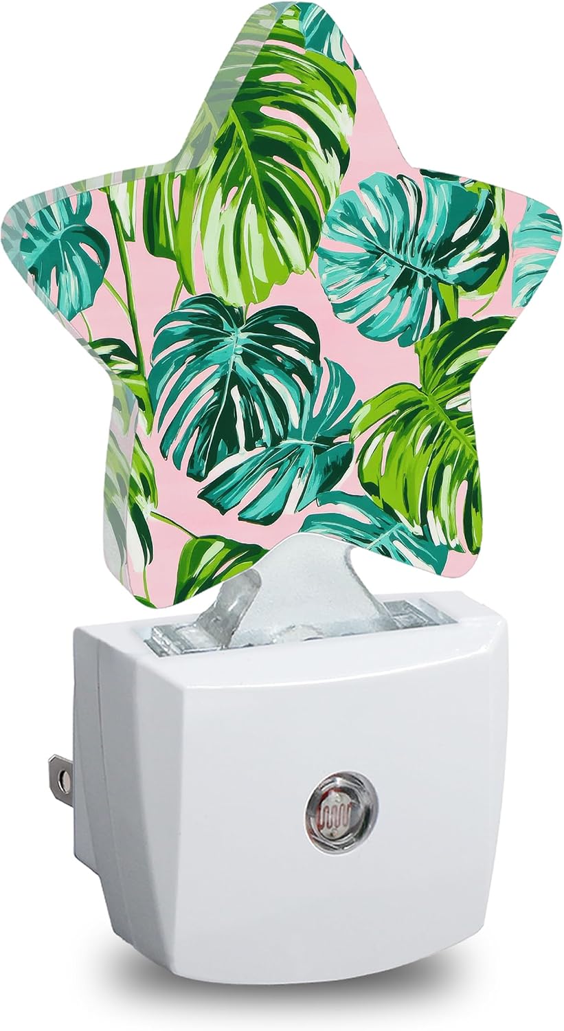 Star Night Light with Dusk to Dawn Sensor, Tropical Palm Leaves Plug in Night Light for Kids Bedroom Nursery, Soft Warm Glow Lamp for…