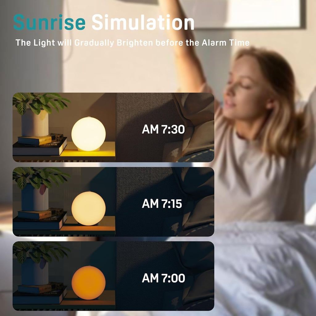 JALL Sunrise Alarm Clock White Noise Machine with 25 Nature Sleep Sounds, Fully Dimmable Clock for Bedrooms, Heavy Sleepers & Kids, 17…