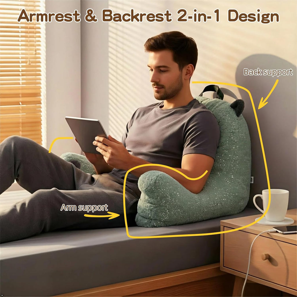 Ajicong Reading Pillow for Sitting in Bed Couch Teens/Adult, Back Rest Pillow for Sitting Up in Bed with Shredded Memory Foam, Includes Arm…