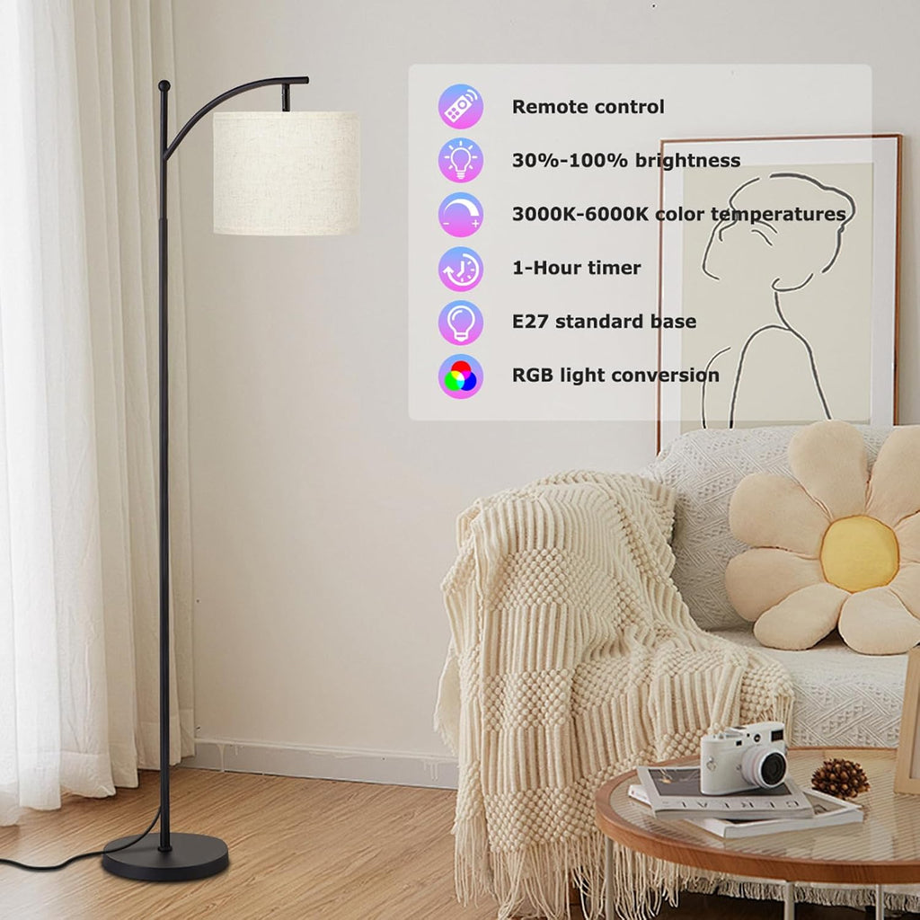 Ambimall Floor Lamp with Smart Light Bulb, RGB + Color Temperatures Bright Dimmable (Beige Shade & Black Pole)