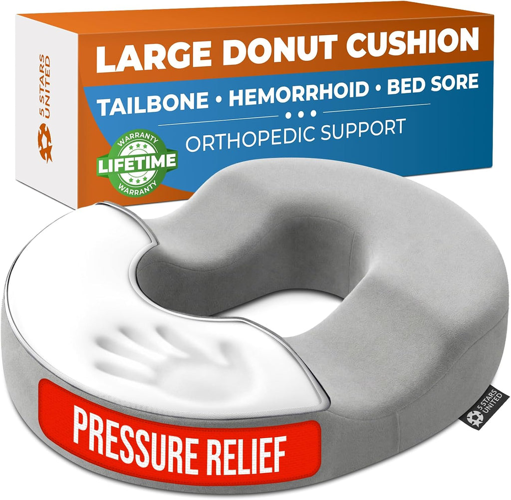 5Starsunited 5 STARS UNITED Donut Pillow Hemorrhoid Tailbone Cushion – Large Floor Cushion for – Coccyx, Prostate, Sciatica, Pelvic Floor,…