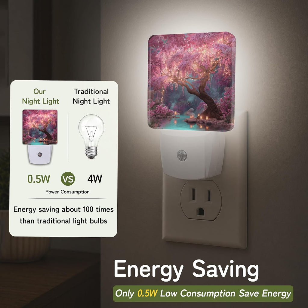 Night Light, Enchanted Pink Tree Night Lights Plug into Wall for Bedroom Bathroom Hallway Kitchen, Dusk to Dawn Sensor Decorative Gift…