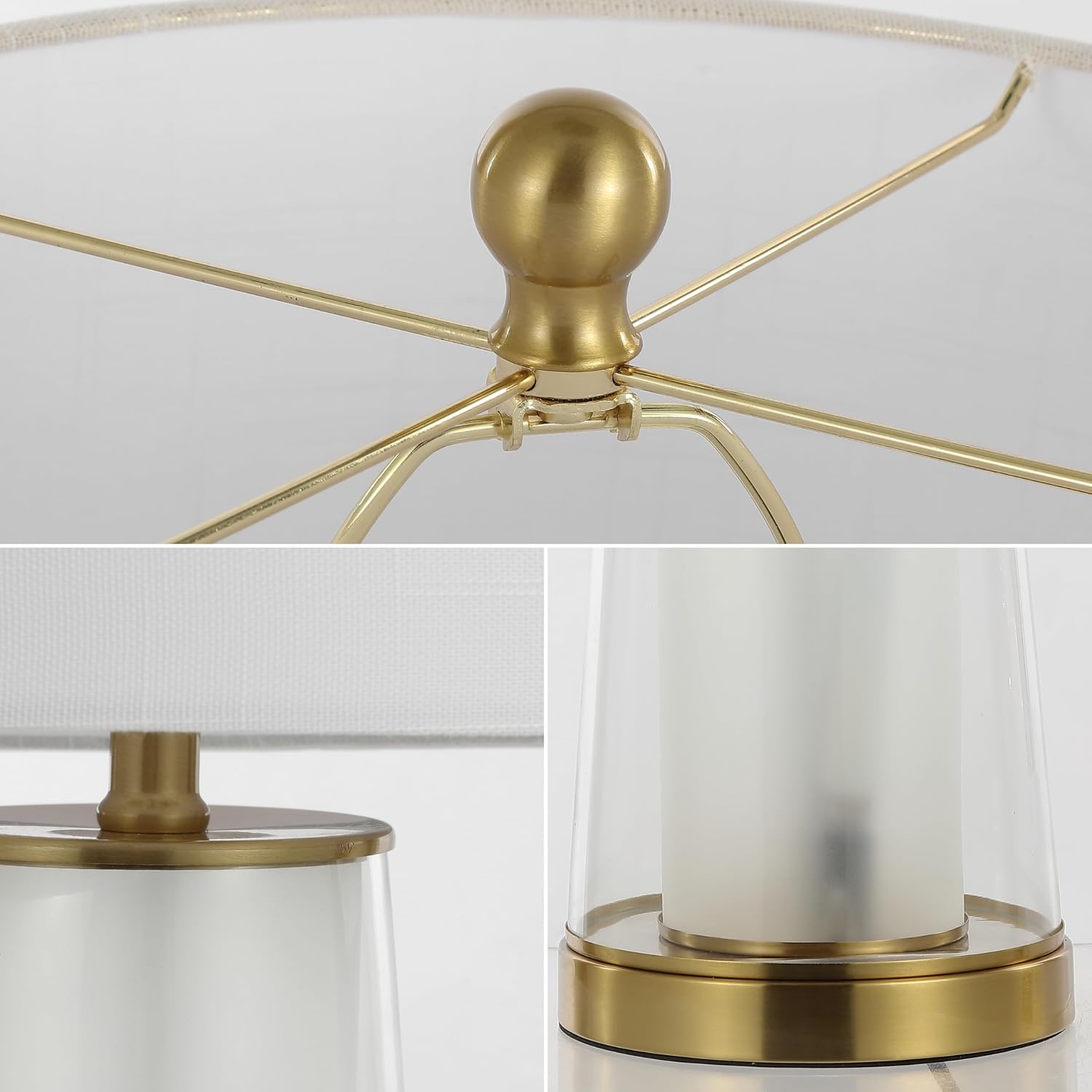 Jonathany JONATHAN Y 26" Clear/Brass Gold Nightlight Table Lamp Set of 2 for Bedroom, Modern Glass Desk Lamps with White Fabric Shade, Farm…