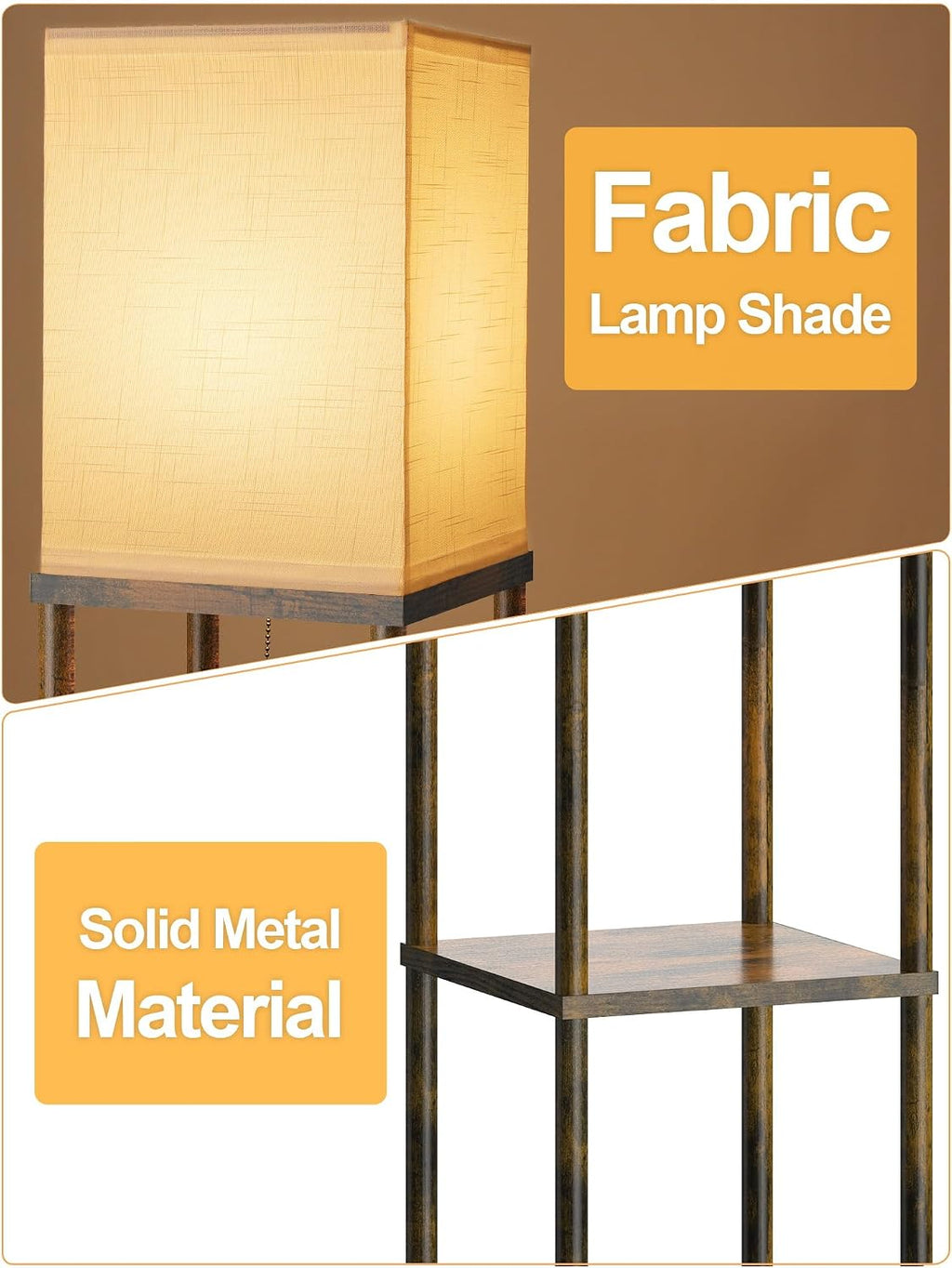 Floor Lamp with Shelves for Living Room Brown, Shelf Floor Lamp with 3 CCT LED Bulb, Corner Display Standing Column Lamp Etagere…