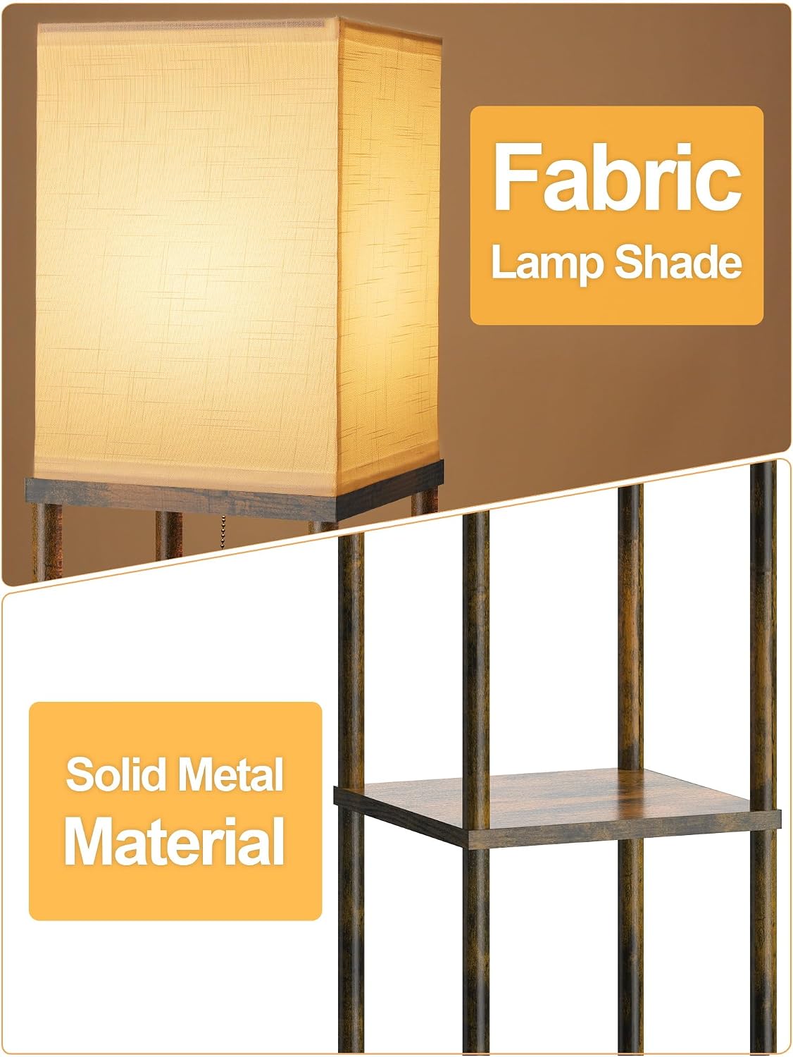 Floor Lamp with Shelves for Living Room Brown, Shelf Floor Lamp with 3 CCT LED Bulb, Corner Display Standing Column Lamp Etagere…