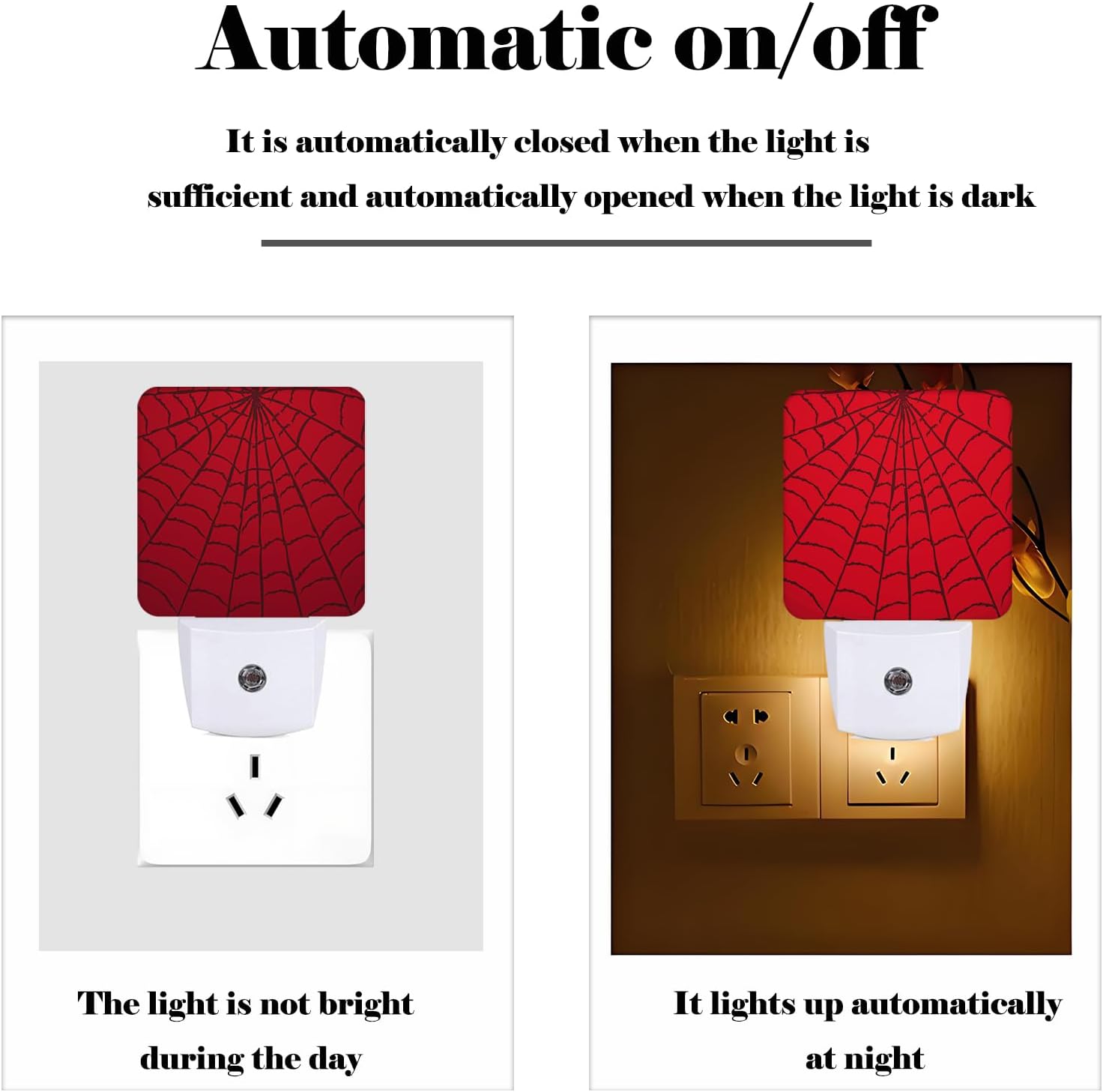 Red Spider Web Night Light, Plug Into Wall Decor for Stairway, Hallway, Kitchen, Dusk to Dawn Sensor Nightlights for Boys/Girls/Women/Men…