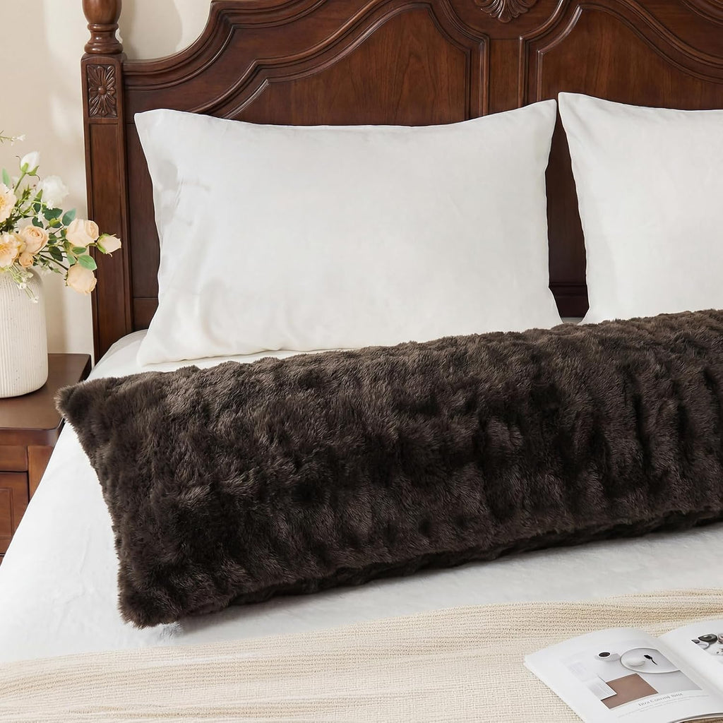 Chumerry Dark Brown Fluffy Body Pillow Cover Faux Fur Pillowcase Extra Soft Fuzzy Plush Long Pillow Cover Coffee Shaggy Body Pillow Case fo…