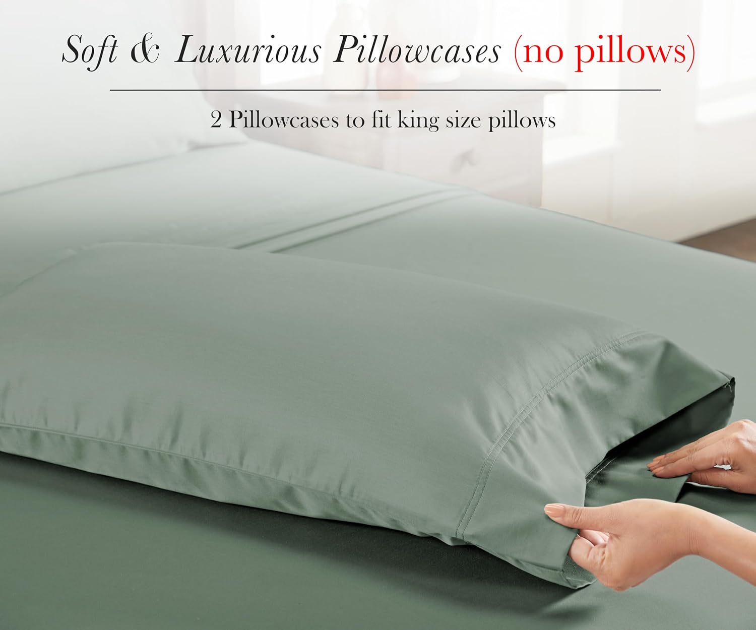 CaliforniaDesignDen 100% Egyptian Cotton King Size Pillow Cases 2, Sateen Weave, Soft, Breathable King Pillow Cases 2 to fit King Size Pill…