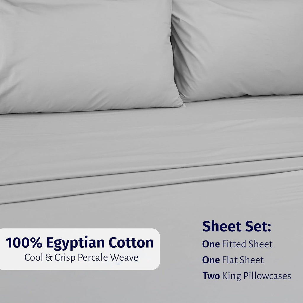 CaliforniaDesignDen California Design Den King Bed Sheets Set - Certified 100% Egyptian Cotton Percale Sheets King with Deep Pockets, Light…