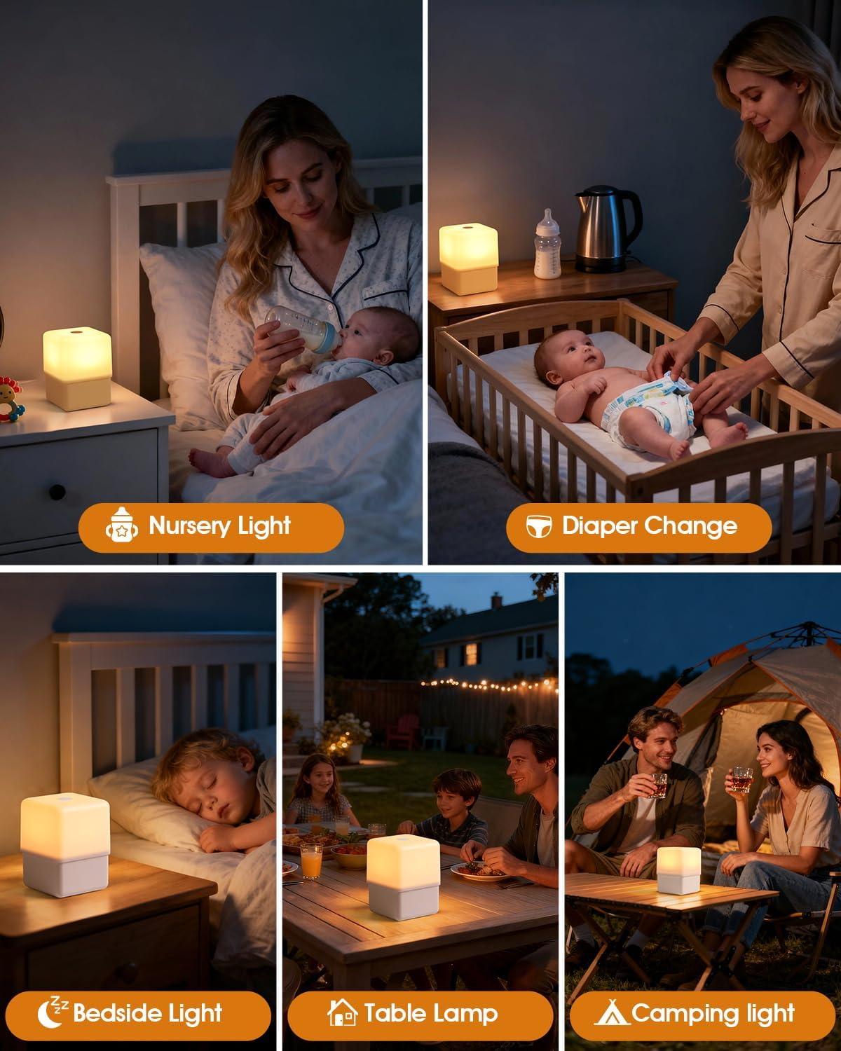 JJ&RY Cool Lift Touch Lamps for Nightstand, Cordless Warm Night Light for Baby Nursery/, Dimmable/2600K Amber/2000mAh Recharg…