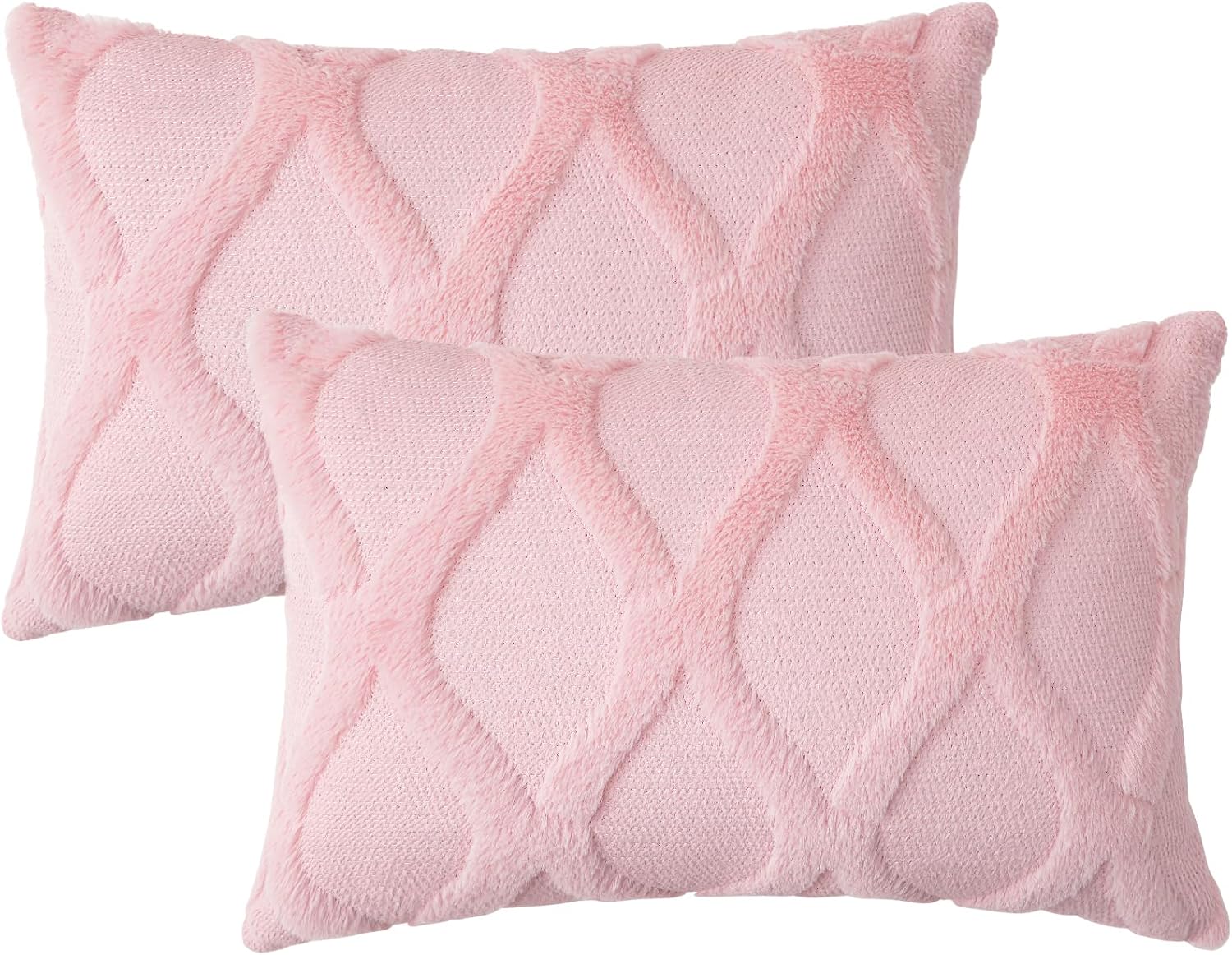 decorUhome Summer Throw Pillow Covers 12x20 Inch Set of 2, Soft Plush Faux Fur Wool Lumbar Light Pink Accent Couch Pillow Covers for Modern…