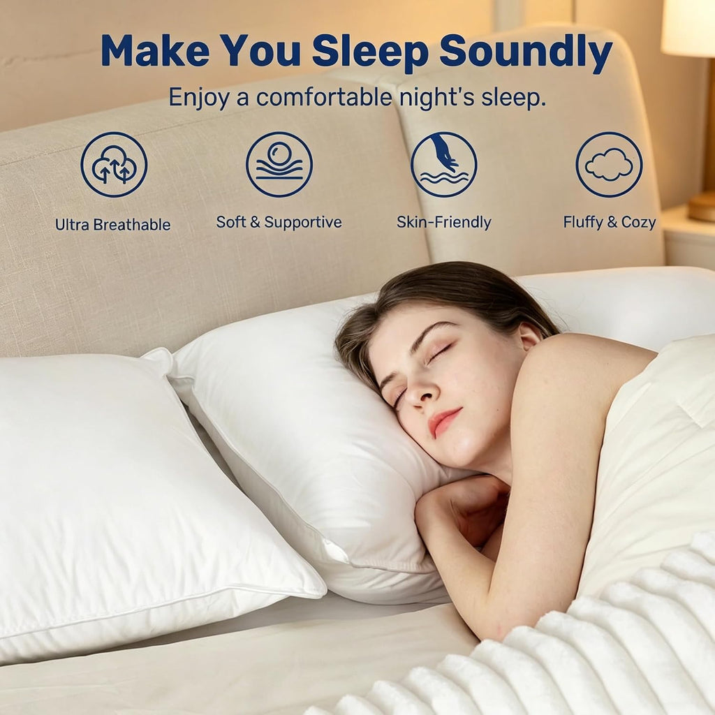 UNIKOME Ultra Soft Pillows Standard Size Set of 2 - Hotel Collection Luxury 100% Cotton Cover Down Alternative Bed Pillow, Fluffy Pillows…