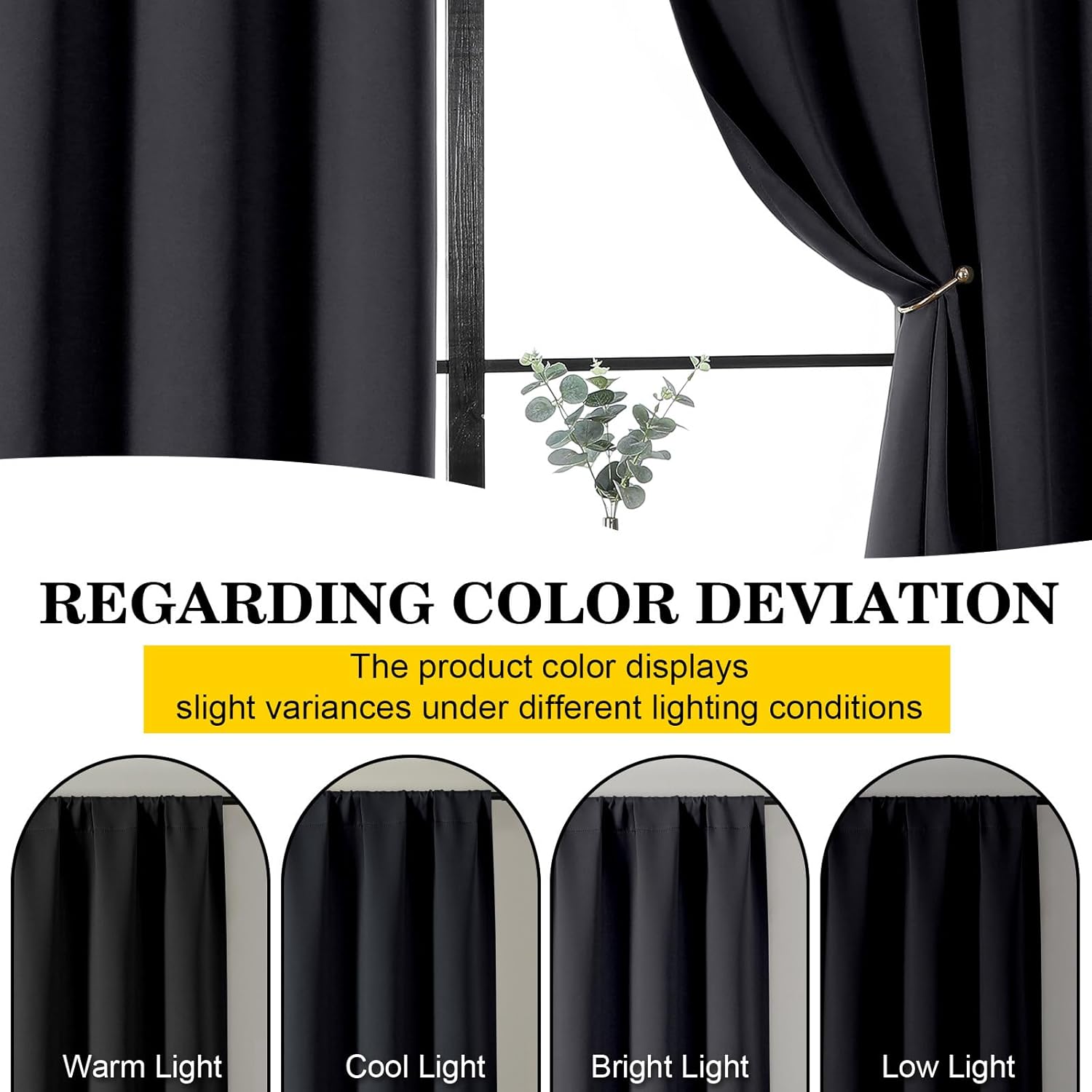 WelvetBLK Black Room Darkening Curtains for Bedroom Living Room 45 Inch Length 2 Panels Set, Soft Solid Thermal Insulated Rod Pocket Short…