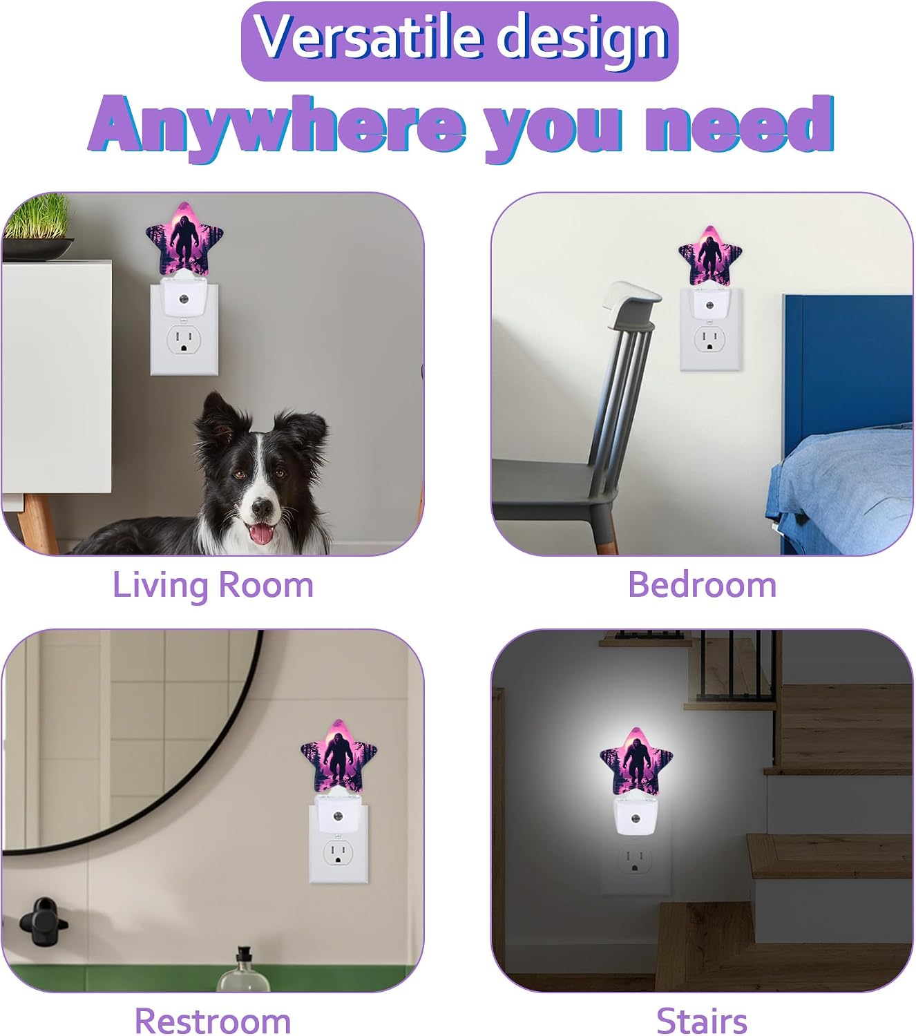 Bigfoot Night Light for Kids, Purple Forest Night Lights Plug Into Wall, Lightweight Dusk to Dawn Light Sensor Warm Nightlights for Girls…